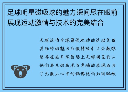 足球明星磁吸球的魅力瞬间尽在眼前展现运动激情与技术的完美结合